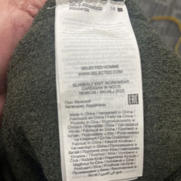 SELECTED HOMME Men's Maglieria Cardigan Button Front Green Wool Blend Sweater XL - Picture 11 of 11